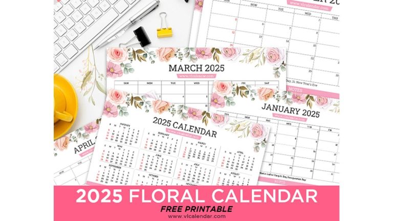 Printable Floral Calendar 2025 Templates with Holidays – VL Calendar