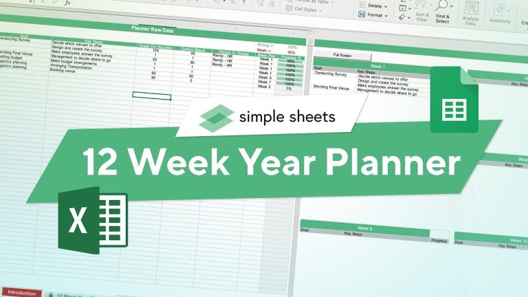 12 Week Year Planner Excel Template Step-by-Step Video Tutorial by Simple Sheets