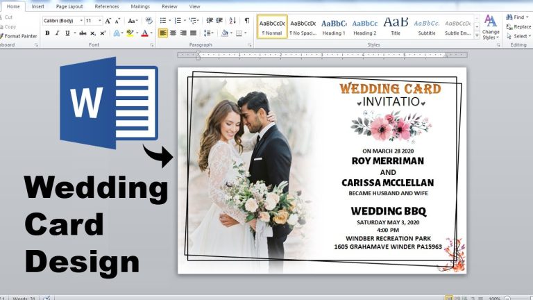 Creative Wedding Invitation Card Design in Ms word | Ms word Tutorial 2020