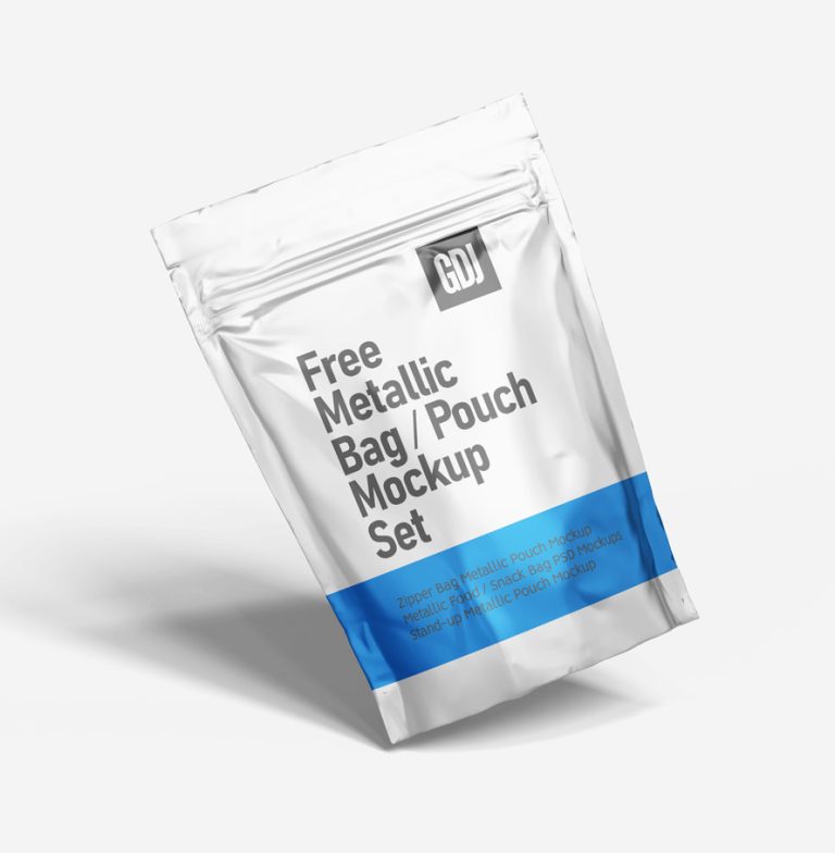 Free High-Quality Metallic Pouch Mockup Set