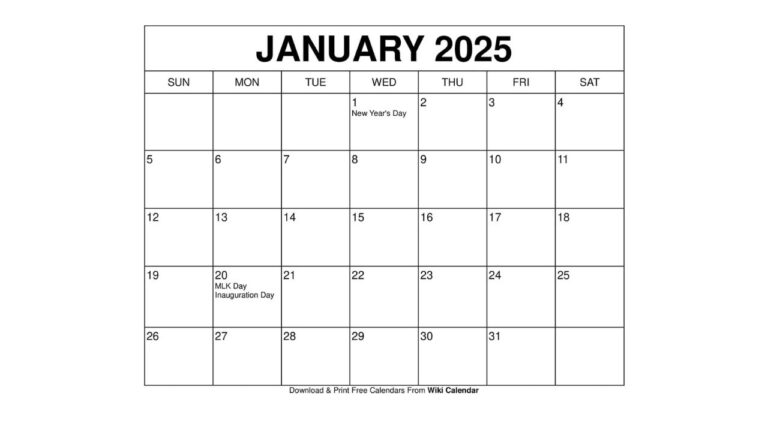 Free Printable January 2025 Calendar Templates With Holidays – Wiki Calendar