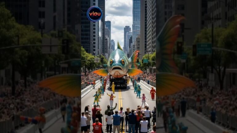 A spectacular giant fish parade display on the city's main street #shorts #fish #entertainment #wow