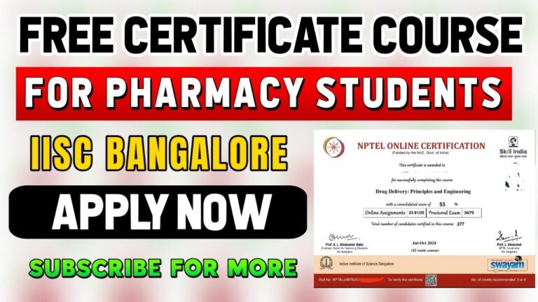 Free Certificate Course for Pharmacy Students | From IISc Bangalore | Pharmacy Certificate Course