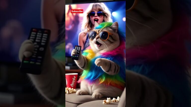“Cat Reacts to American Pop Culture”  #ChubbyCat #ColorfulWigCat #TaylorSwift #CatReacts #FunnyPets