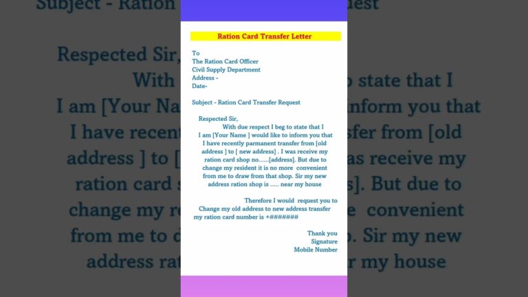Ration Card Transfer Letter ♥️| letter writing #shorts