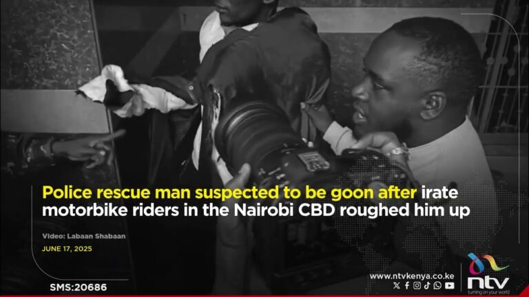 Police rescue man suspected to be goon after irate motorbike riders in Nairobi CBD roughed him up Mushenee
