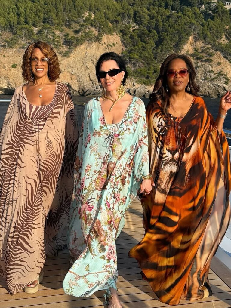 Oprah, Kris Jenner and Gayle King Pose On a Yacht in Printed Skims X Roberto Cavalli Kaftans