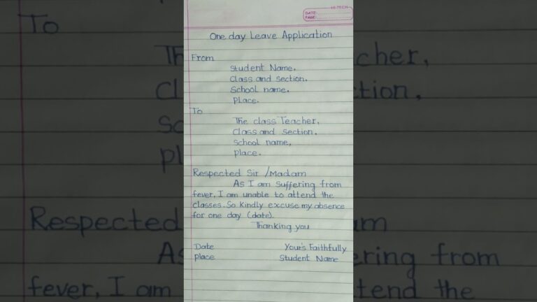 one day leave application/ leave application for fever/ leave letter