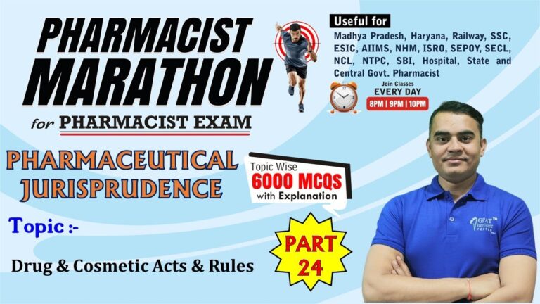 PHARMACIST EXAM MARATHON CLASS -24 | Jurisprudence (1051- 1100) Drug & Cosmetic Act & Rules #gdc 🙌✍️