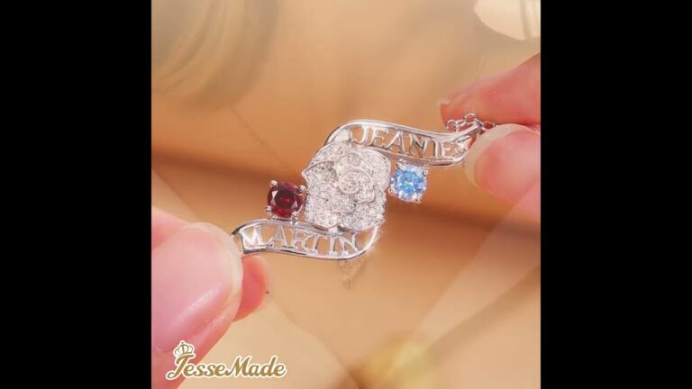 Personalized Flower Birthstone Necklace Custom 3D Names 3D Jewelry Gifts for Her