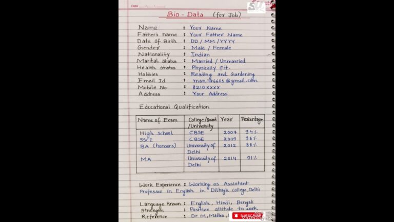 Biodata format l How to write biodata for job l how to write a CV l Curriculum vitae l Biodata Mushenee