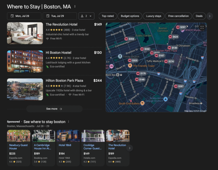 Google Hotel Ads and AI search results