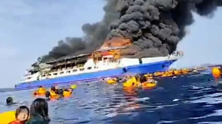 Fire Breaks Out on Ship: Many Jump Overboard