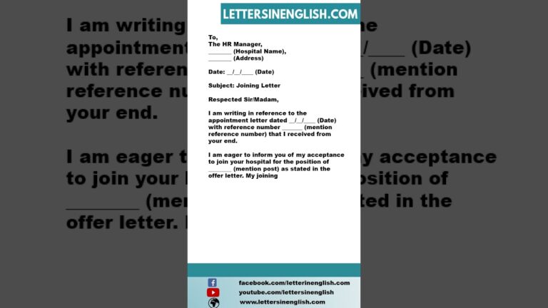 How to Write Joining Letter in Hospital – Application for Joining Letter for Hospital