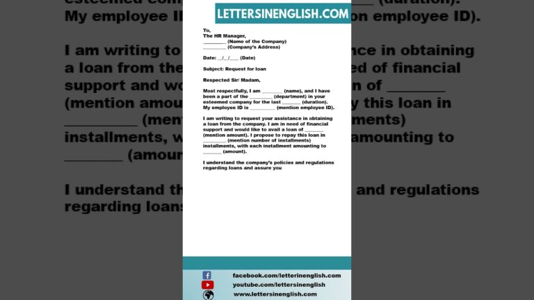 Request Letter for Company Loan – Letter to HR Seeking Loan from Company