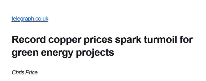 Record copper prices spark turmoil for green energy projects – Watts Up With That?